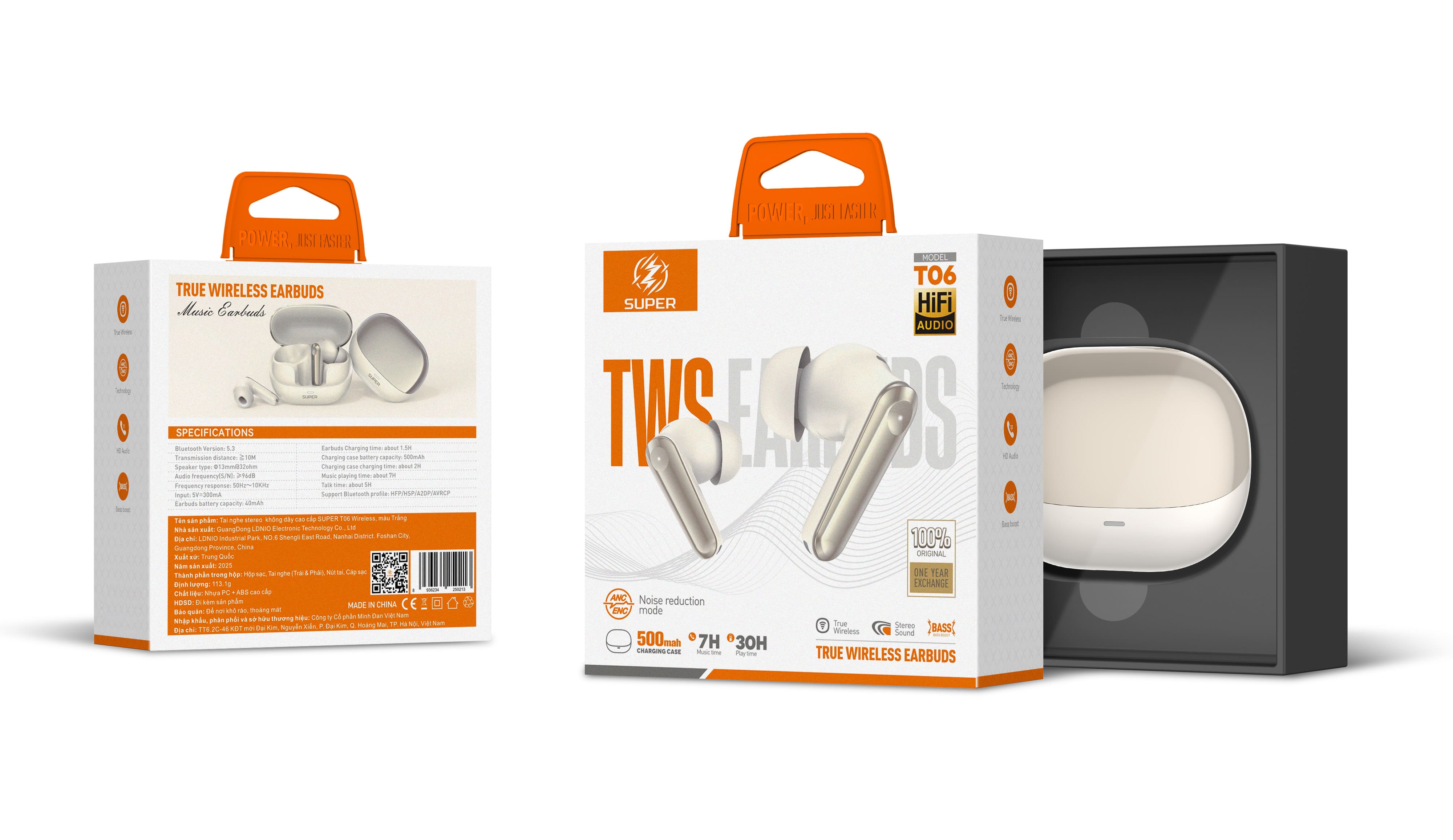 Tai nghe stereo không dây cao cấp SUPER T06 Wireless, màu Trắng