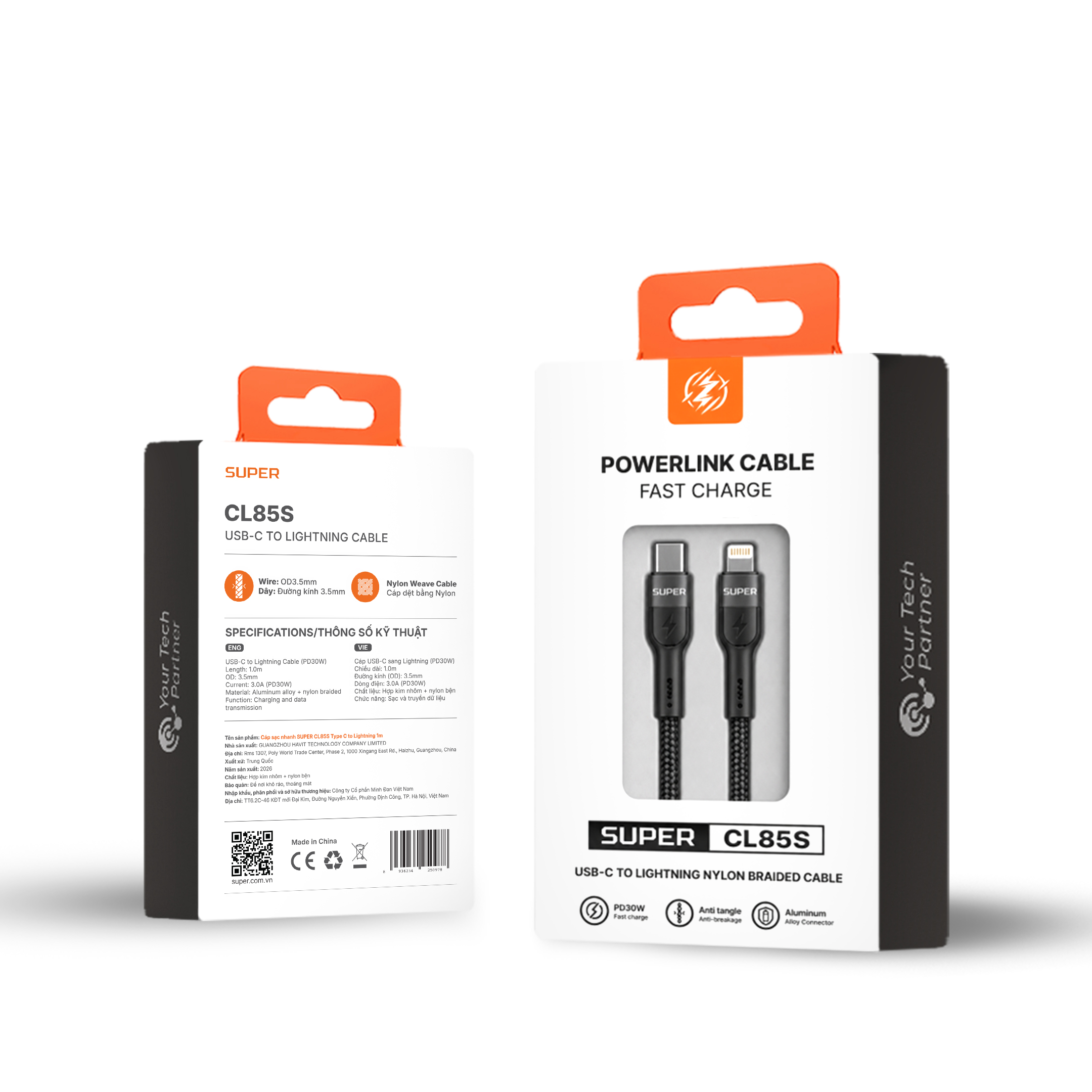 Cáp sạc nhanh SUPER CL85S Type C to Lightning 1m