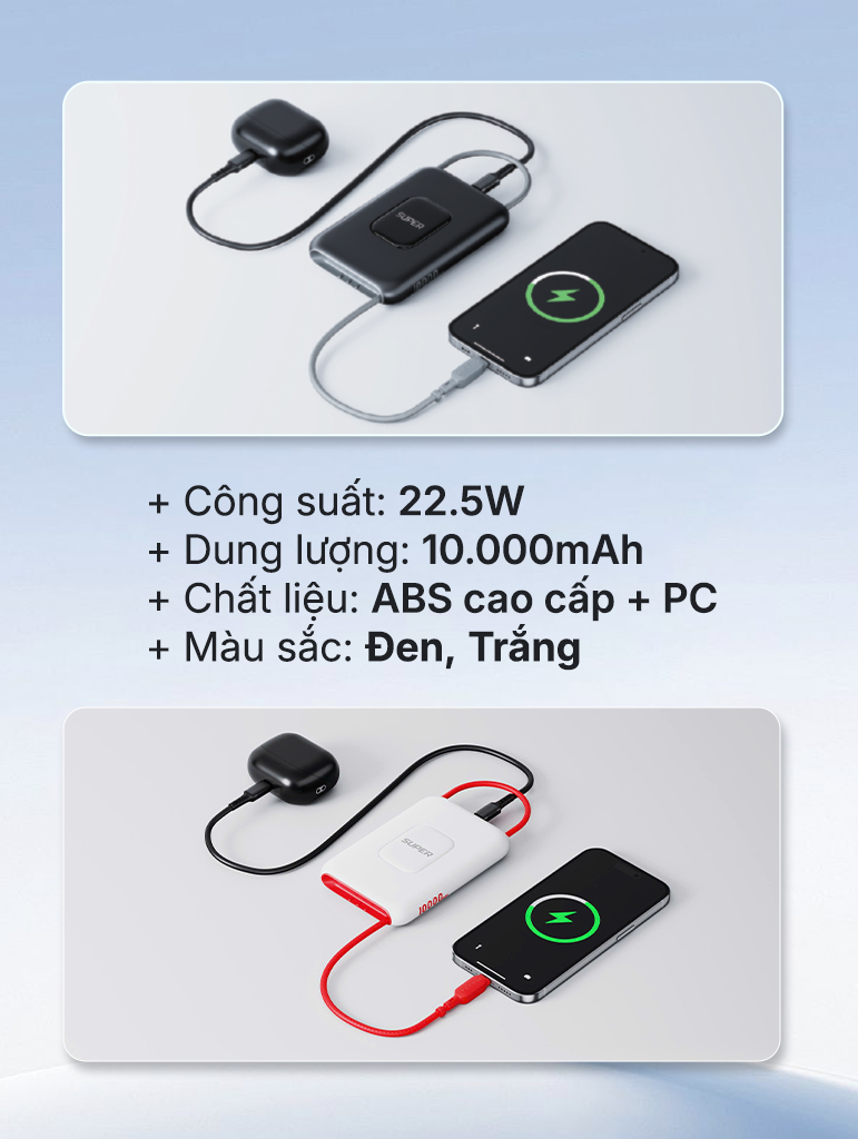 Pin sạc dự phòng SUPER Pro PB01S - 10.000mAh 22.5W (Đen)