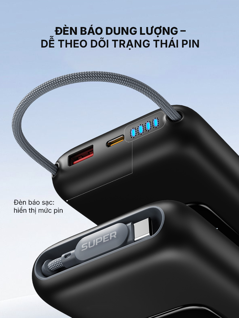 Pin sạc dự phòng SUPER Pro PB01S - 10.000mAh 22.5W (Đen)