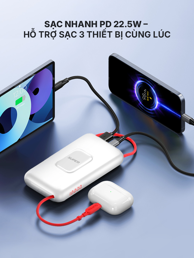 Pin sạc dự phòng SUPER Pro PB01S - 10.000mAh 22.5W (Đen)