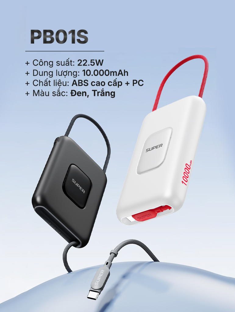 Pin sạc dự phòng SUPER Pro PB01S - 10.000mAh 22.5W (Đen)