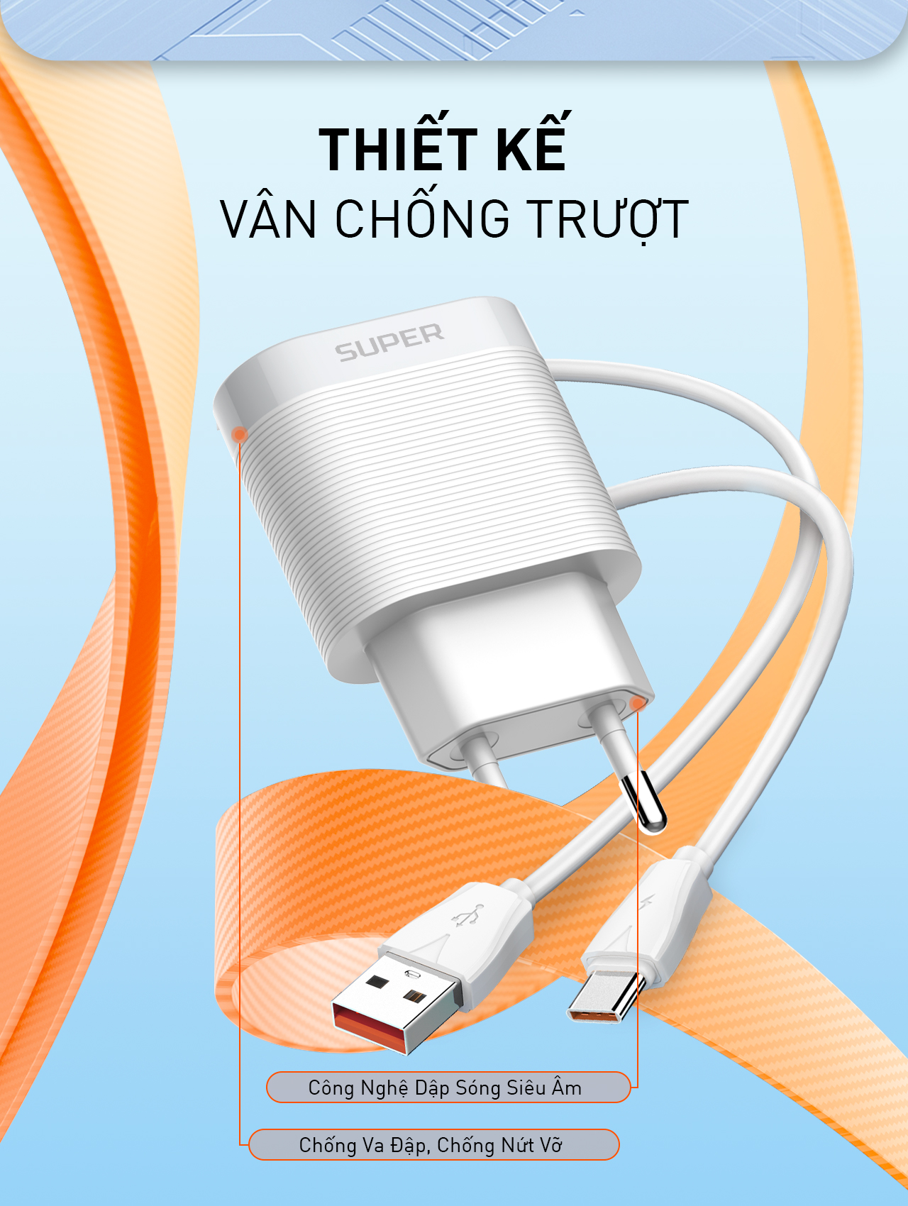 Bộ sạc nhanh SUPER A303Q QC3.0 18W kèm cáp USB-Type C 1m