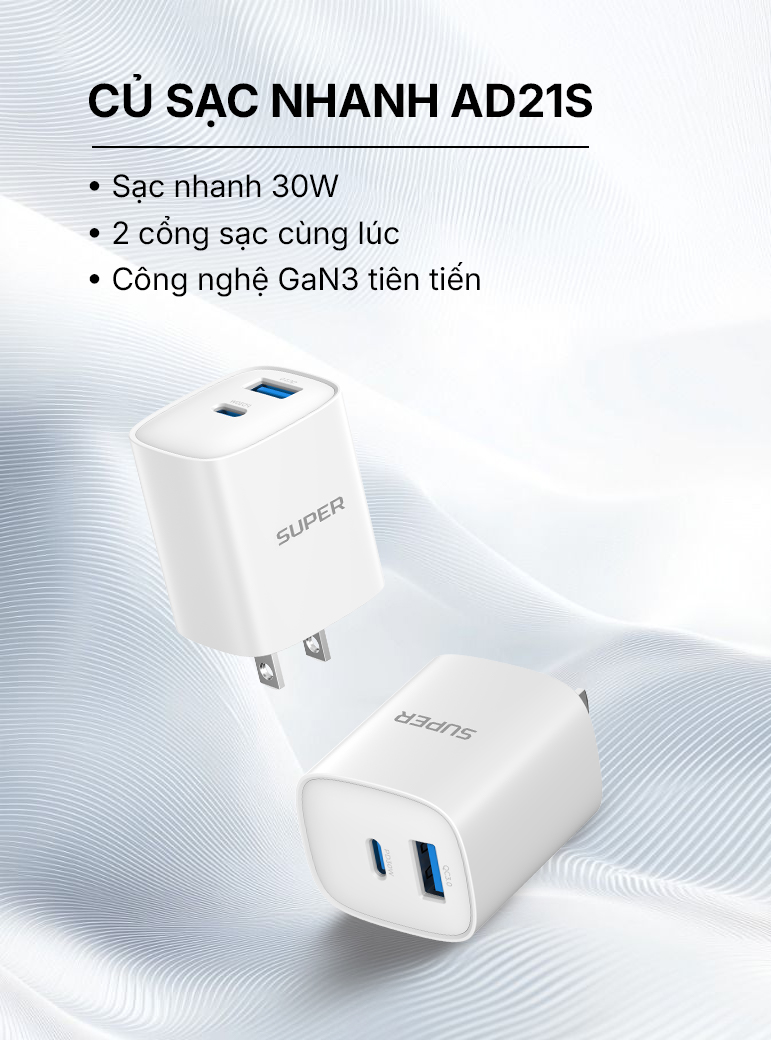 Củ sạc nhanh SUPER AD21S GaN3 1C1A 30W
