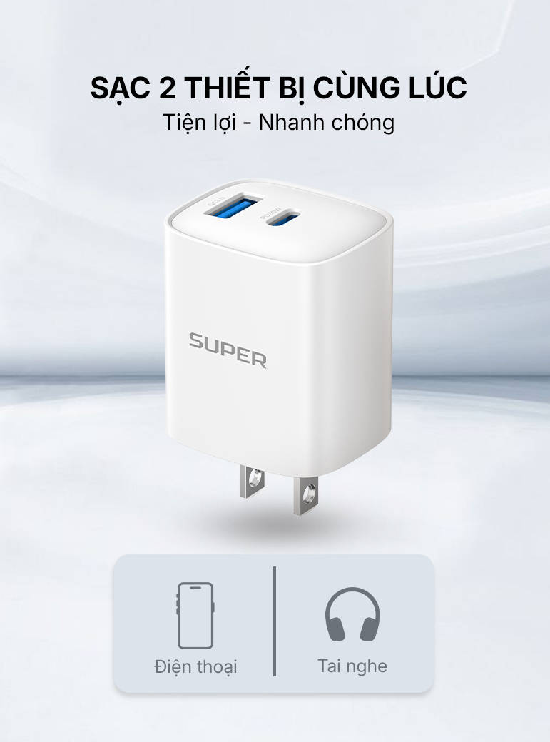 Củ sạc nhanh SUPER AD21S GaN3 1C1A 30W