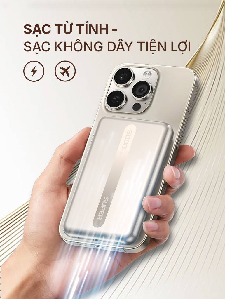 Pin sạc dự phòng SUPER Wireless PB03S – 5000mAh (Titan sa mạc)