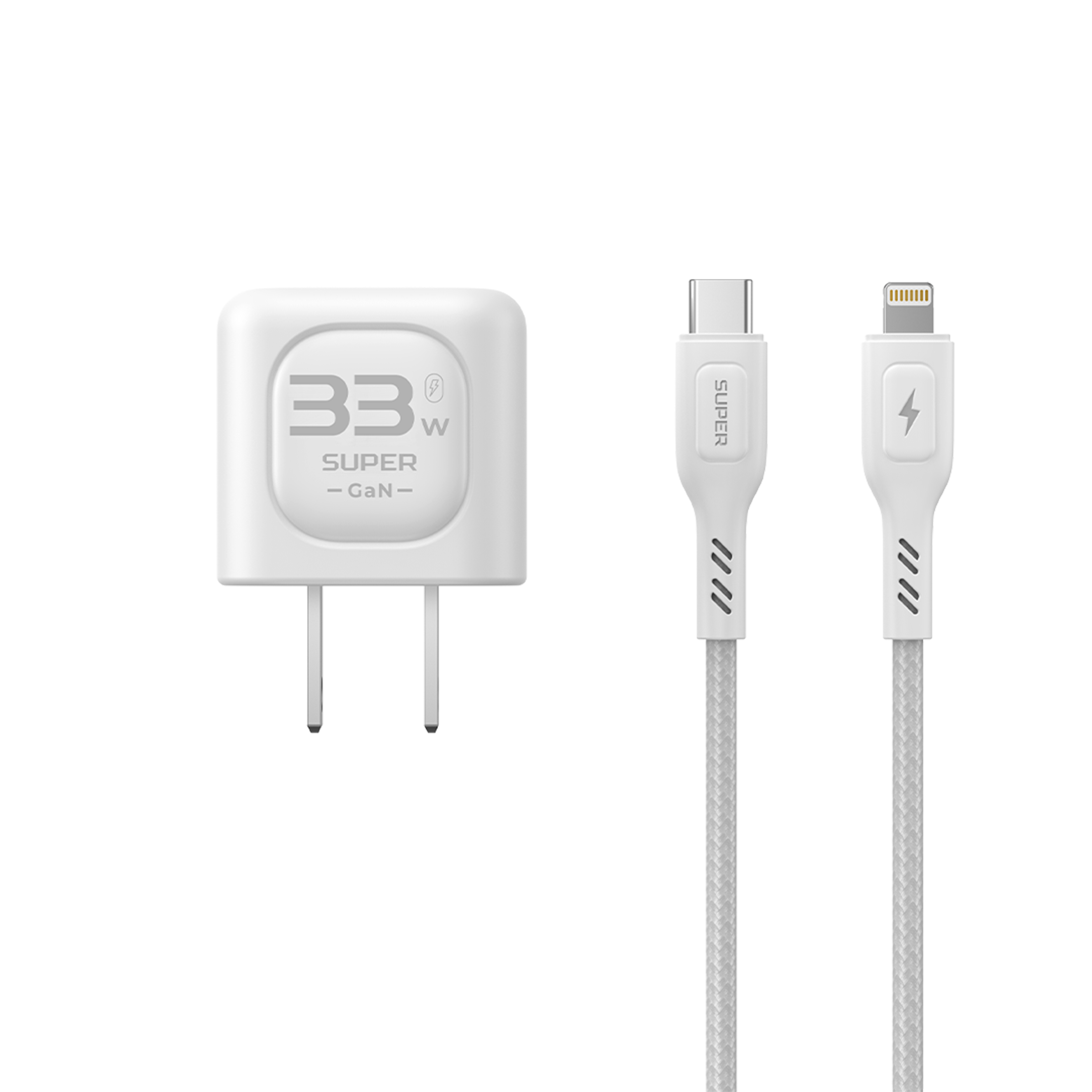 Bộ sạc nhanh SUPER AB33S GaN 1C1A  33W  kèm cáp Type C-Lightning 1m