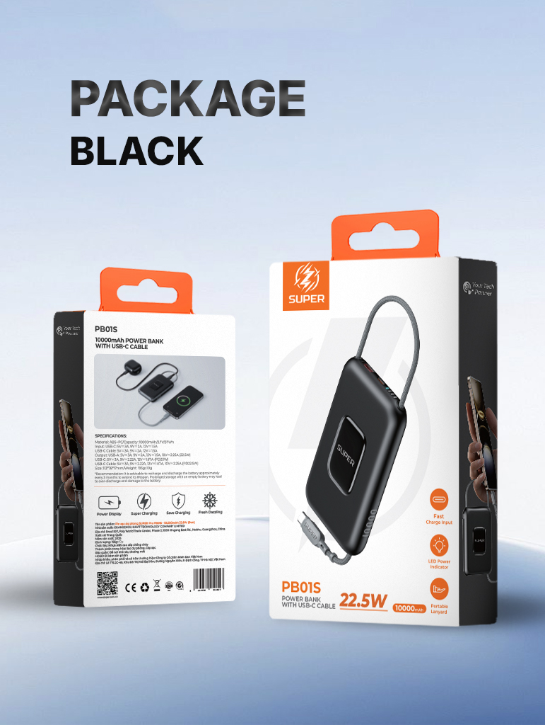 Pin sạc dự phòng SUPER Pro PB01S - 10.000mAh 22.5W (Đen)
