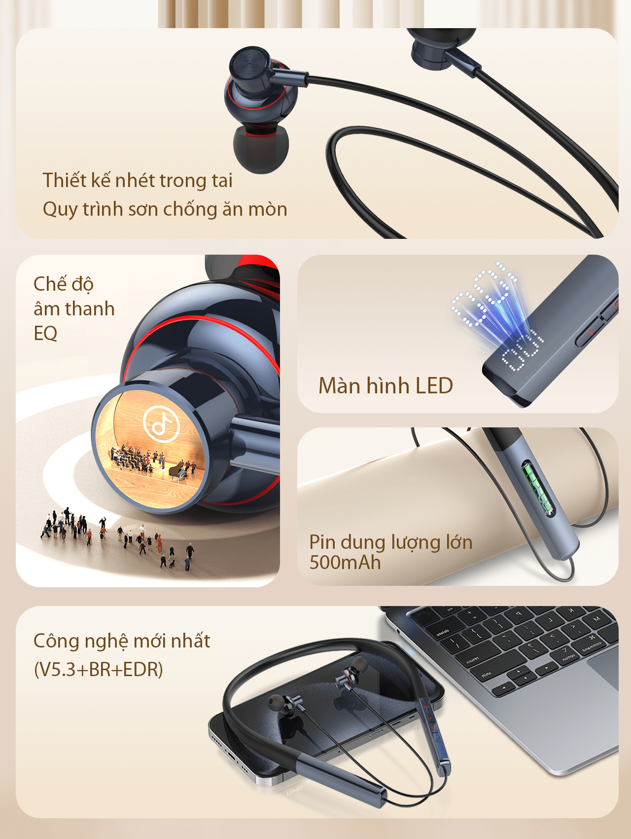 Tai nghe đeo cổ stereo không dây SUPER N01 Wireless, màu Xanh Đen