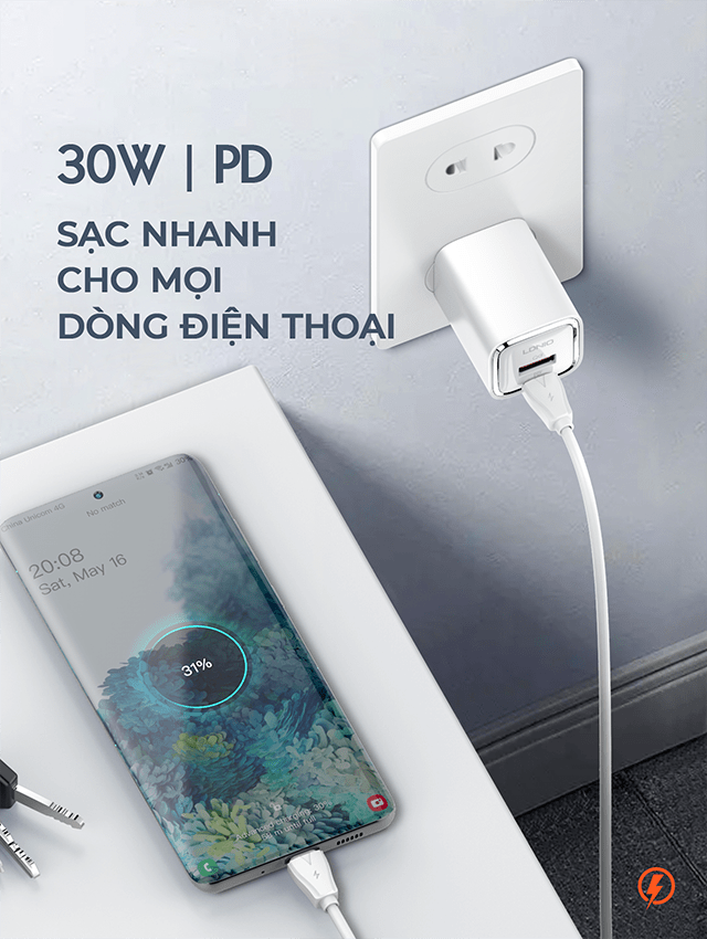 Củ sạc nhanh SUPER A2317C 2 Cổng PD VÀ QC3.0 30W