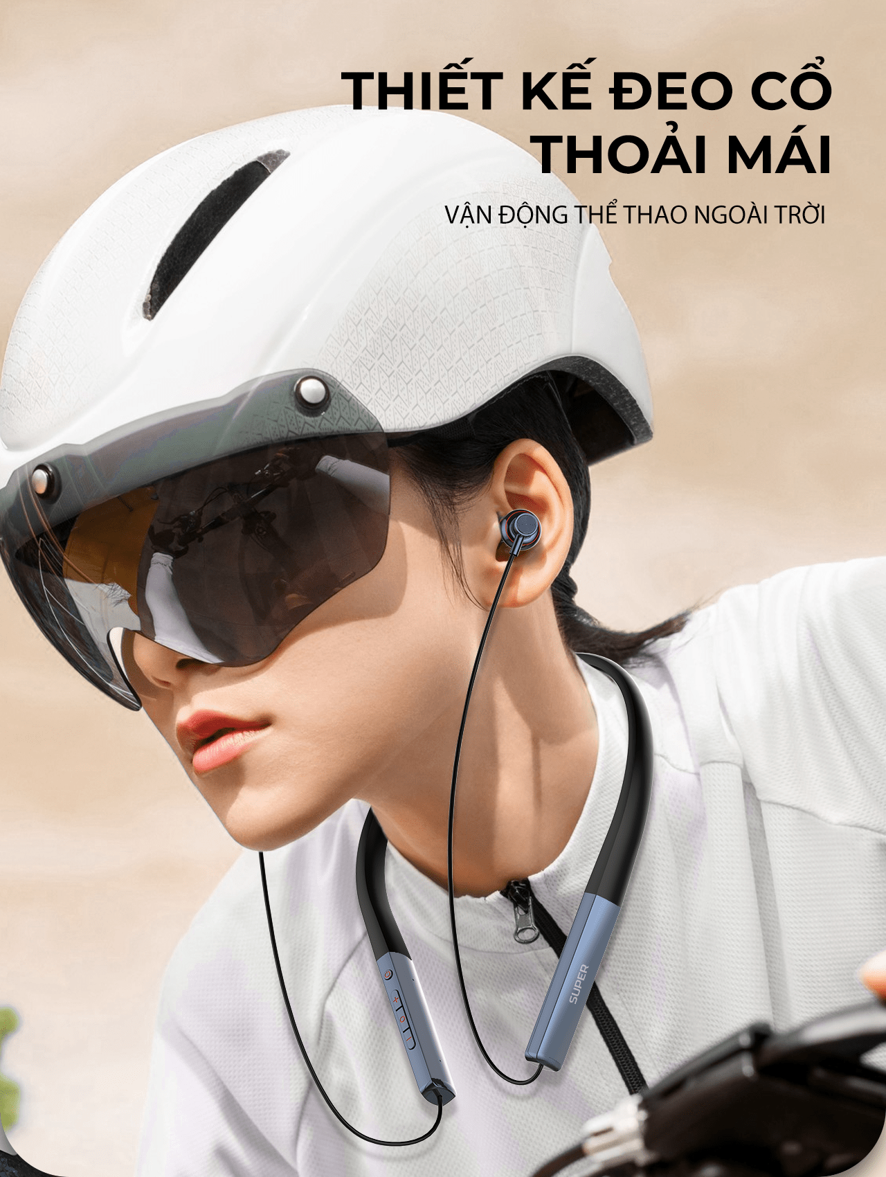 Tai nghe đeo cổ stereo không dây SUPER N01 Wireless, màu Xanh Đen