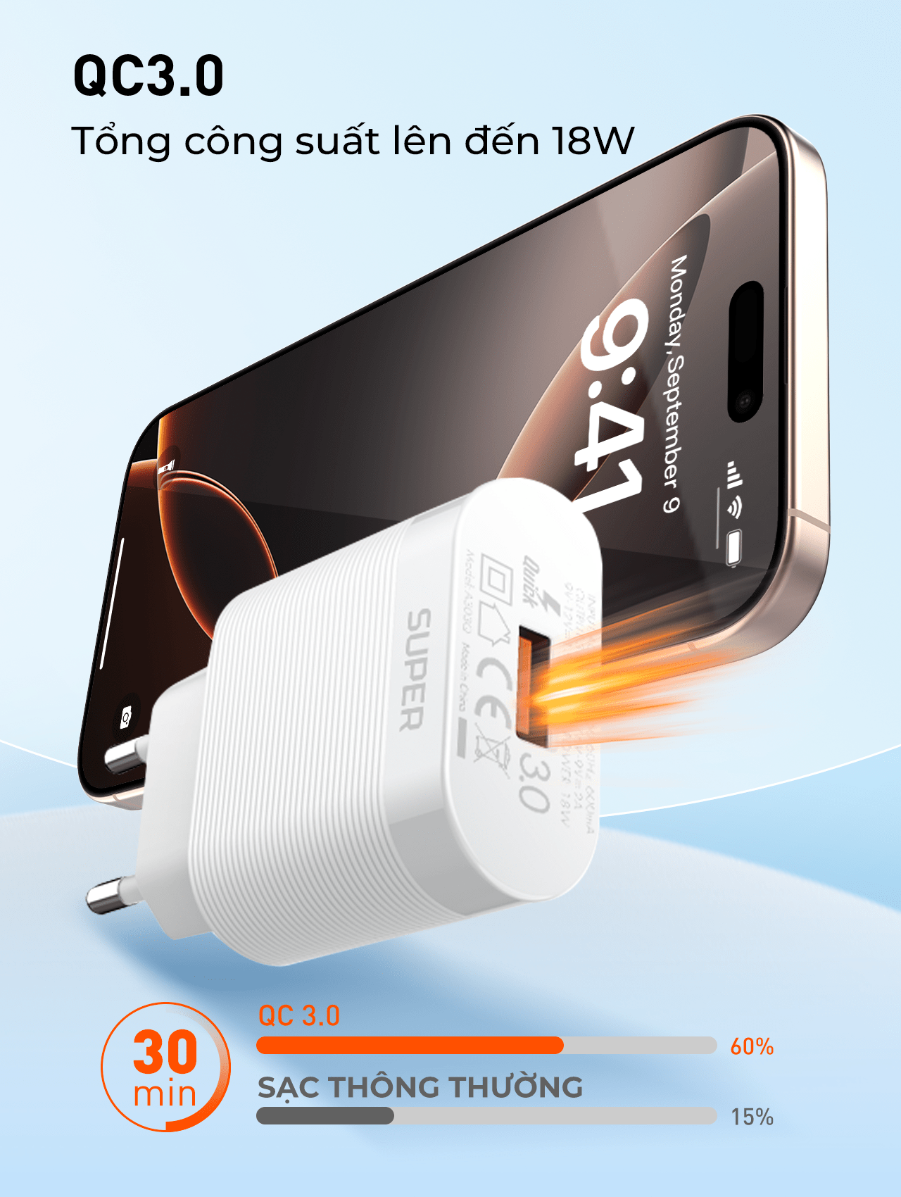 Củ sạc nhanh SUPER A303Q QC3.0 18W