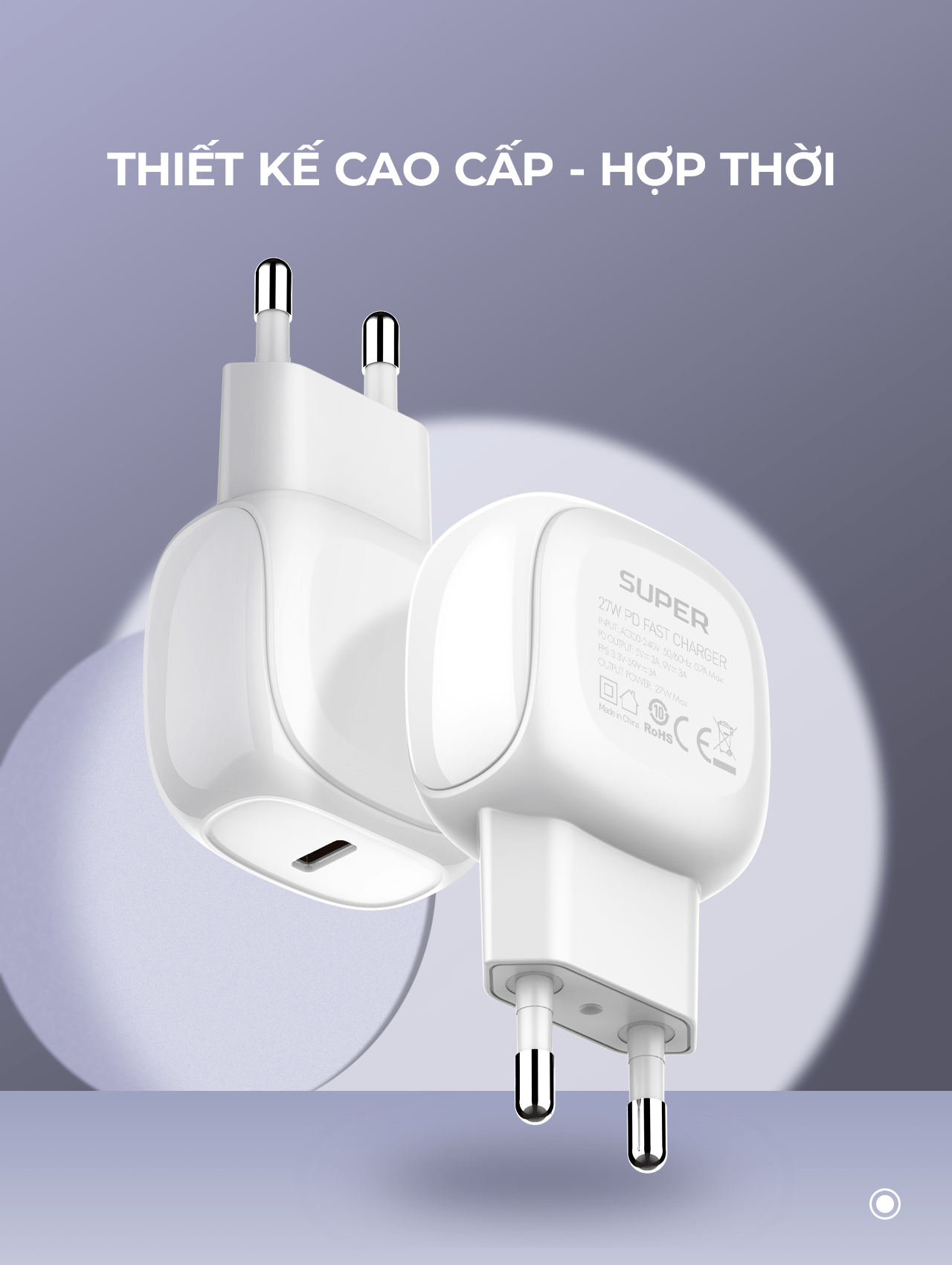 Bộ sạc nhanh Super A1206C PD27W kèm cáp Type C-Lightning 1m