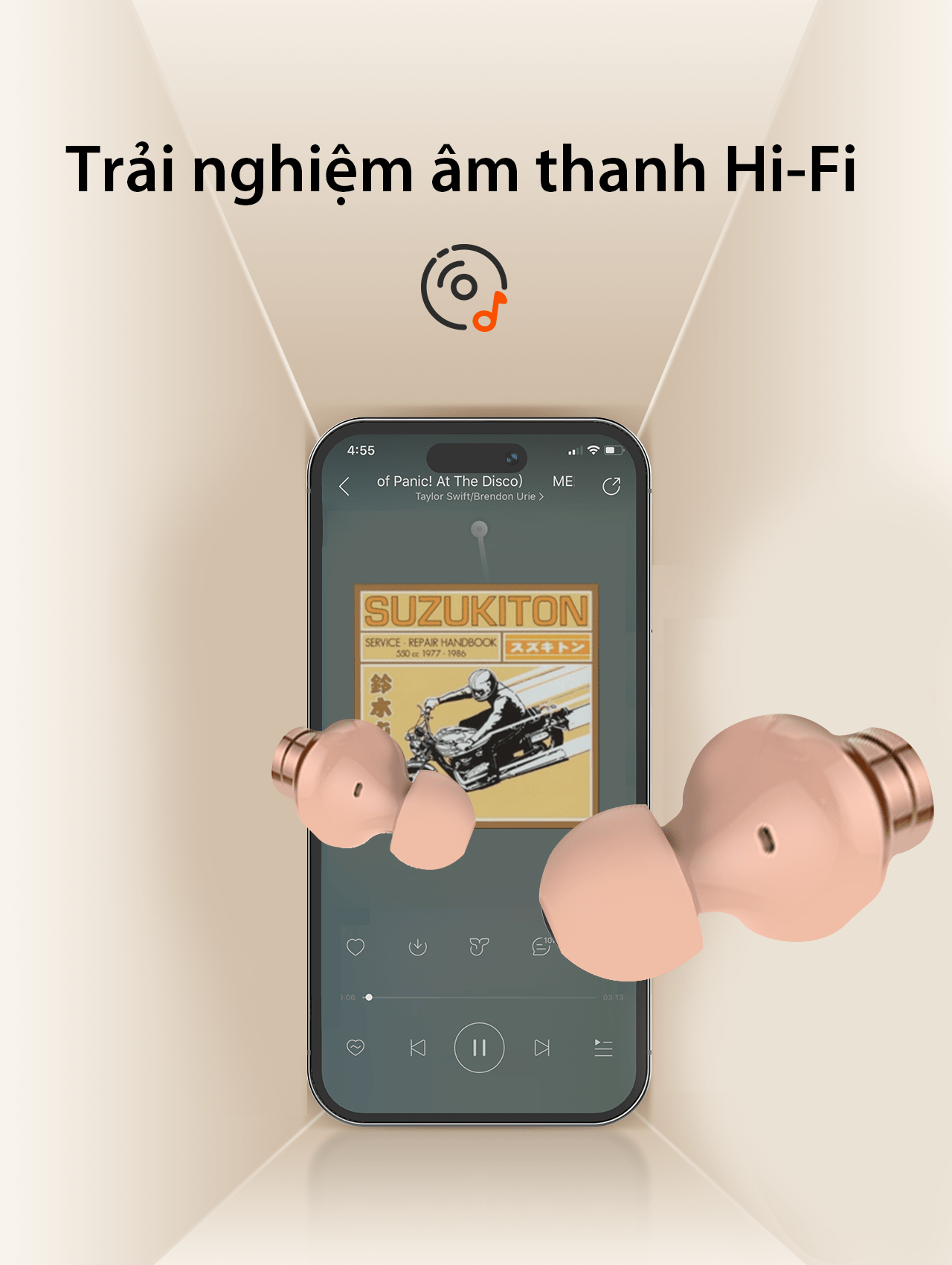 Tai nghe đeo cổ stereo không dây SUPER N01 Wireless, màu Vàng Kim