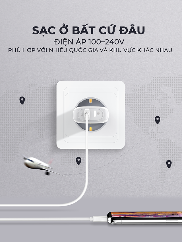 Bộ sạc nhanh SUPER A2313C 2 cổng PD+QC3.0 20W kèm cáp Type C-Type C 1m