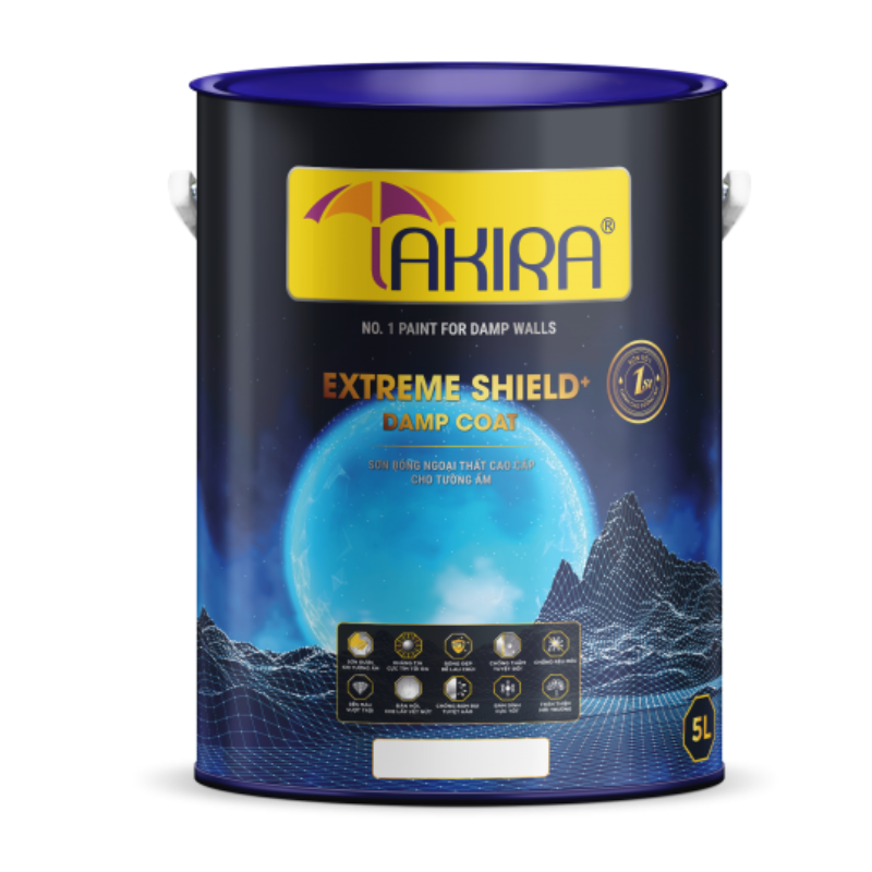 EXTREME SHIELD  Damp Coat  Sơn bóng ngoại thất đặc biệt  cao cấp cho tường ẩm - Bề  mặt sơn bóng đẹp sang trọng 5L