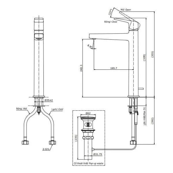 Vòi chậu nóng lạnh Toto TLG10305V