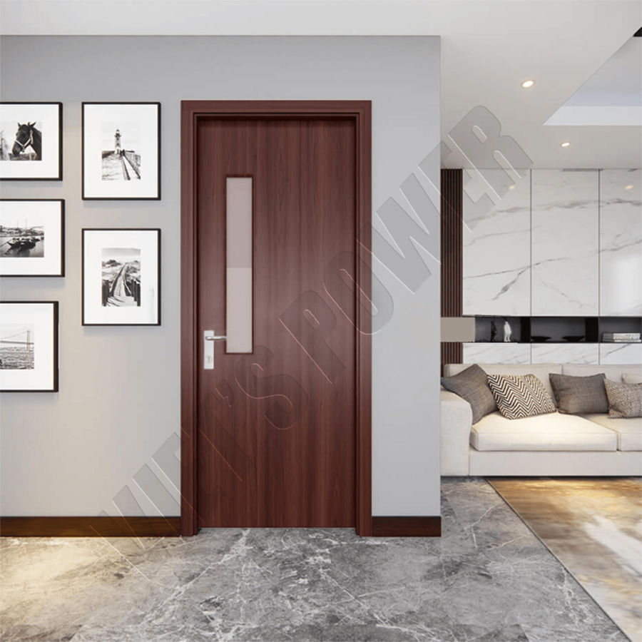 Cửa phẳng phủ Veneer có ô kính trang trí