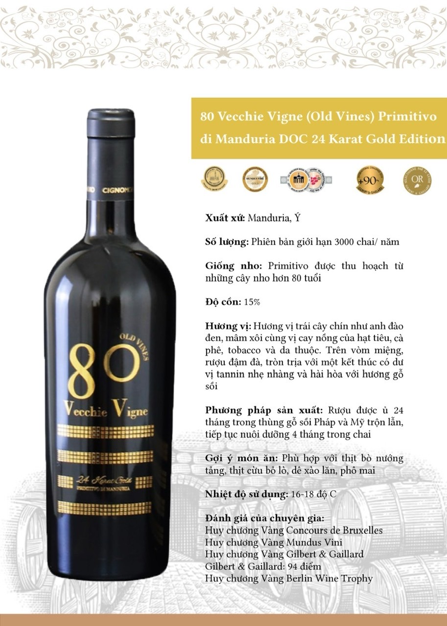 Rượu Vang Đỏ Ý 80 Vecchie Vigne 24 Karat Gold G