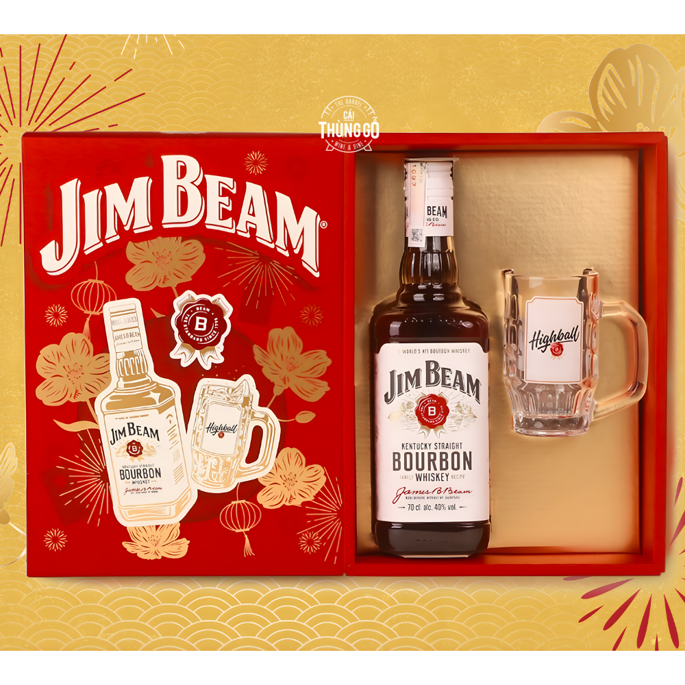 Rượu Hộp Quà Mỹ Whisky Mỹ Jim Beam White Tết 2026 700ml G