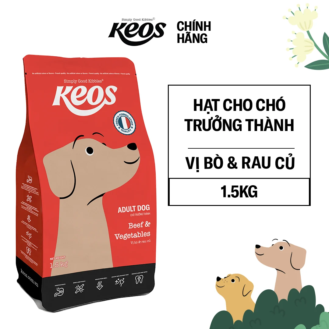 KEOS TAHH cho chó trưởng thành vị bò & rau củ-Box 9 kg (6x1.5kg)