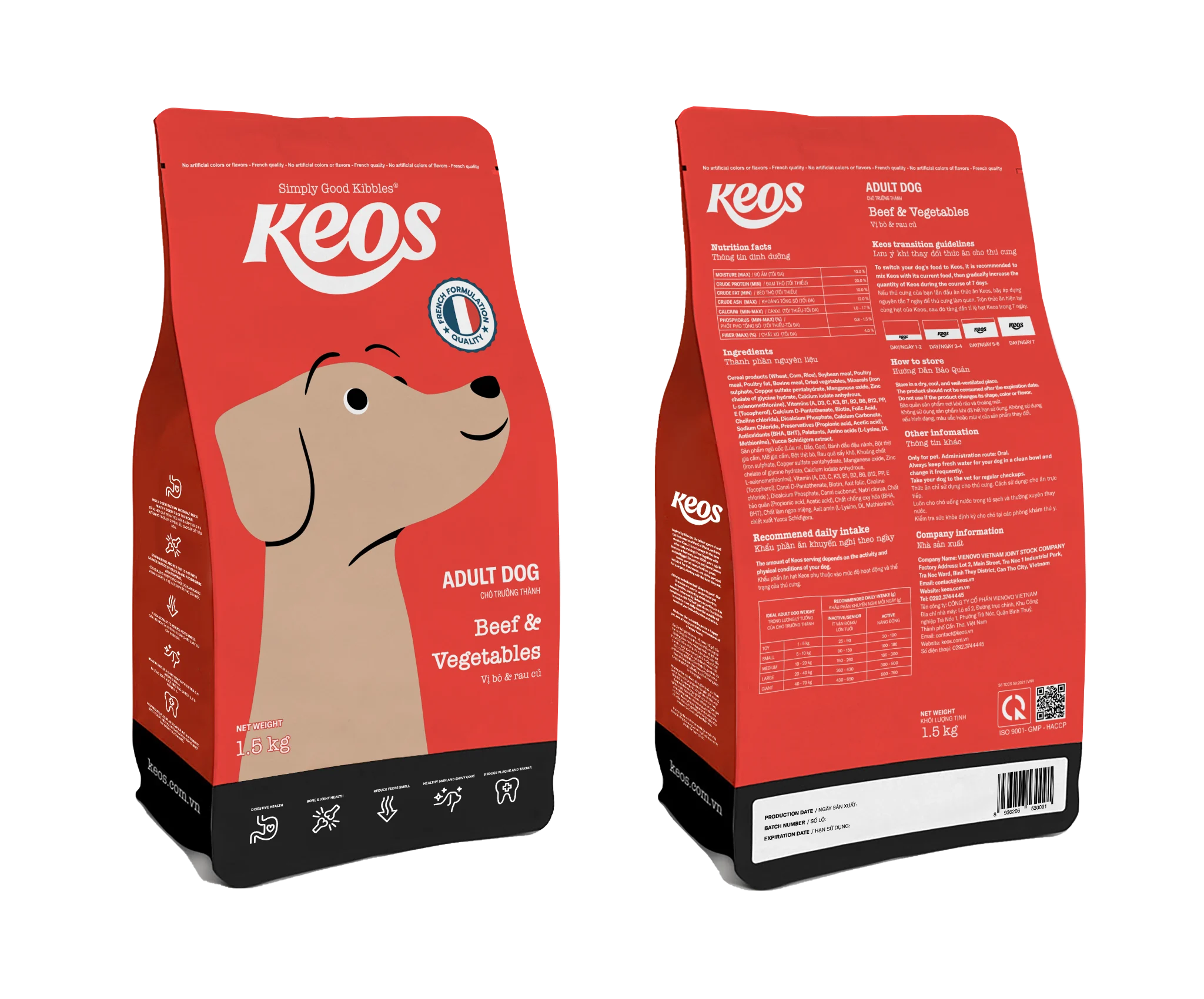 KEOS TAHH cho chó trưởng thành vị bò & rau củ-Box 9 kg (6x1.5kg)