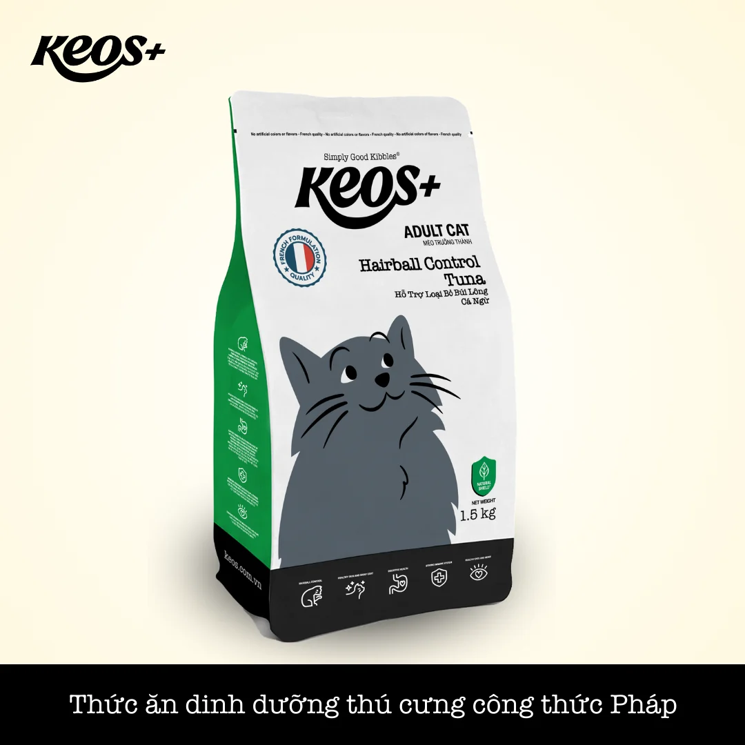 KEOS+ TAHH cho mèo trưởng thành với công thức hỗ t rợ loại bỏ búi lông-Bag 7 kg (20x350g)