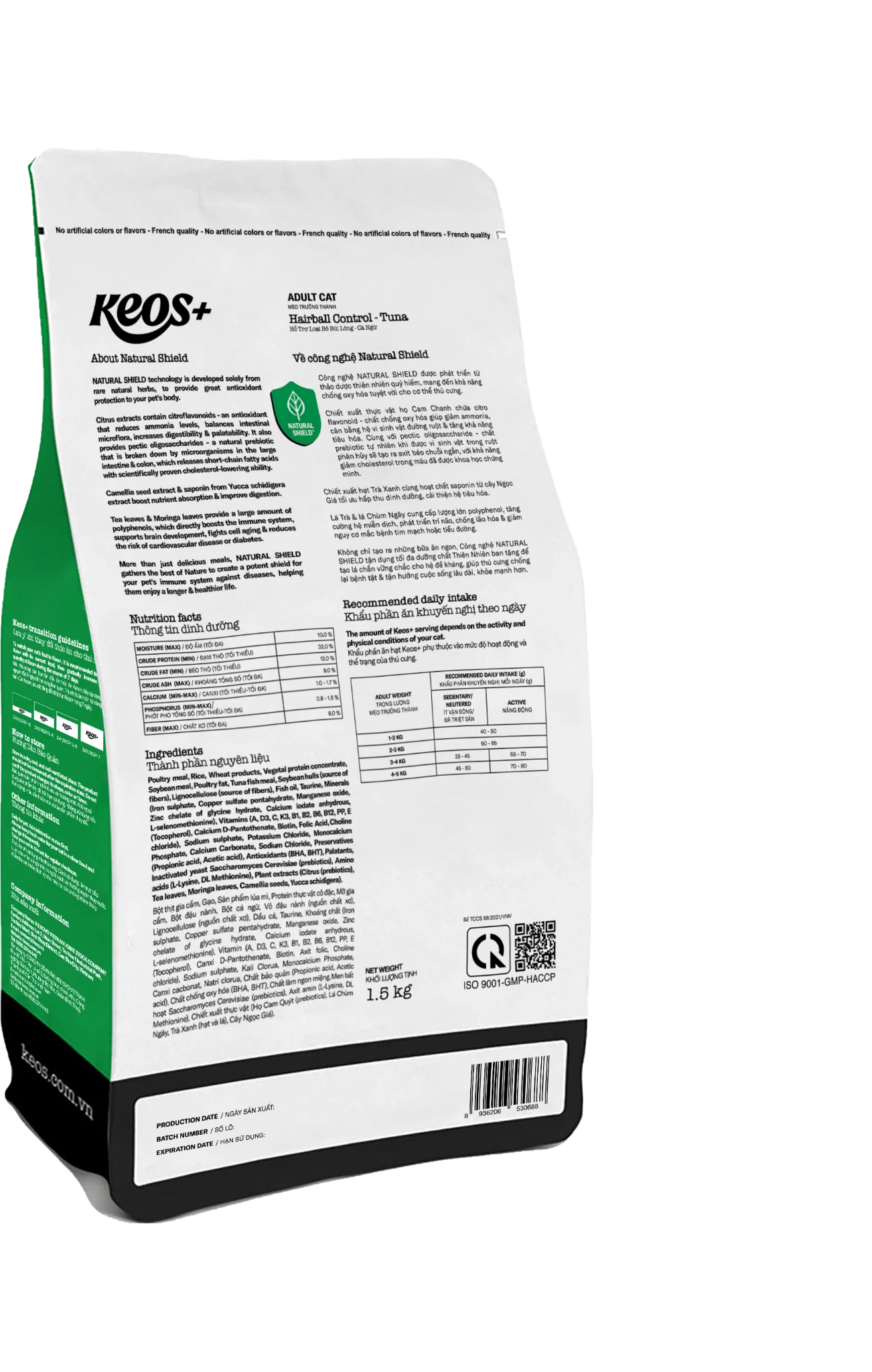 KEOS+ TAHH cho mèo trưởng thành với công thức hỗ trợ loại bỏ búi lông-Bag 7 kg
