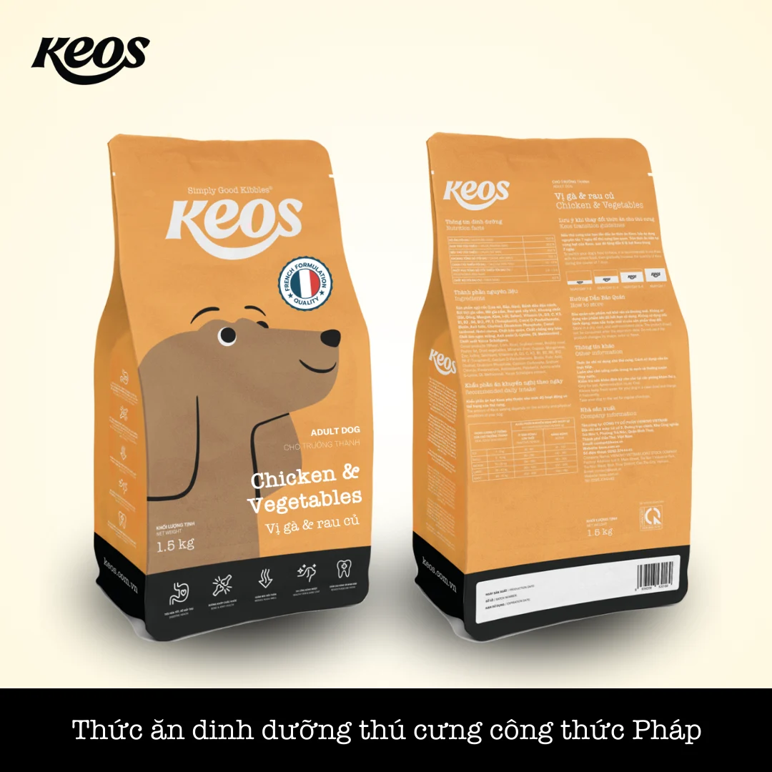 KEOS TAHH cho chó trưởng thành vị gà & rau củ-Box 9 kg (6x1.5kg)