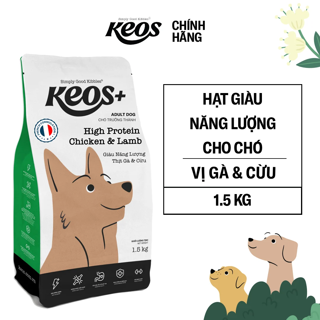 KEOS+ TAHH cho chó trưởng thành dành cho các giống chó có nhu cầu năng lượng cao-Box 9 kg(6x1.5kg)