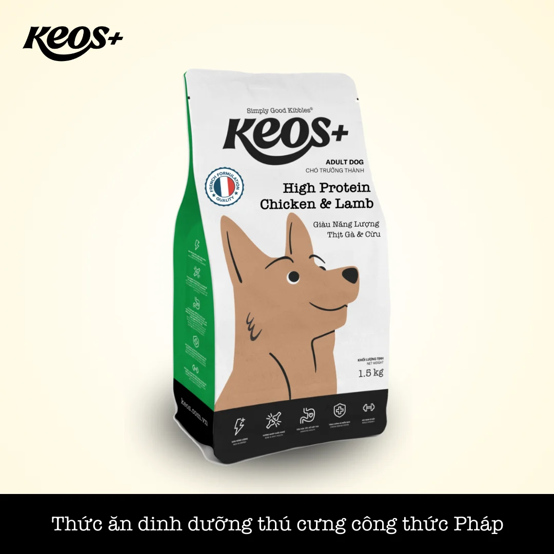 KEOS+ TAHH cho chó trưởng thành dành cho các giống chó có nhu cầu năng lượng cao-Box 9 kg(6x1.5kg)