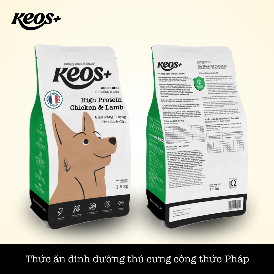 KEOS+ TAHH cho chó trưởng thành dành cho các giống chó có nhu cầu năng lượng cao-Box 9 kg(6x1.5kg)