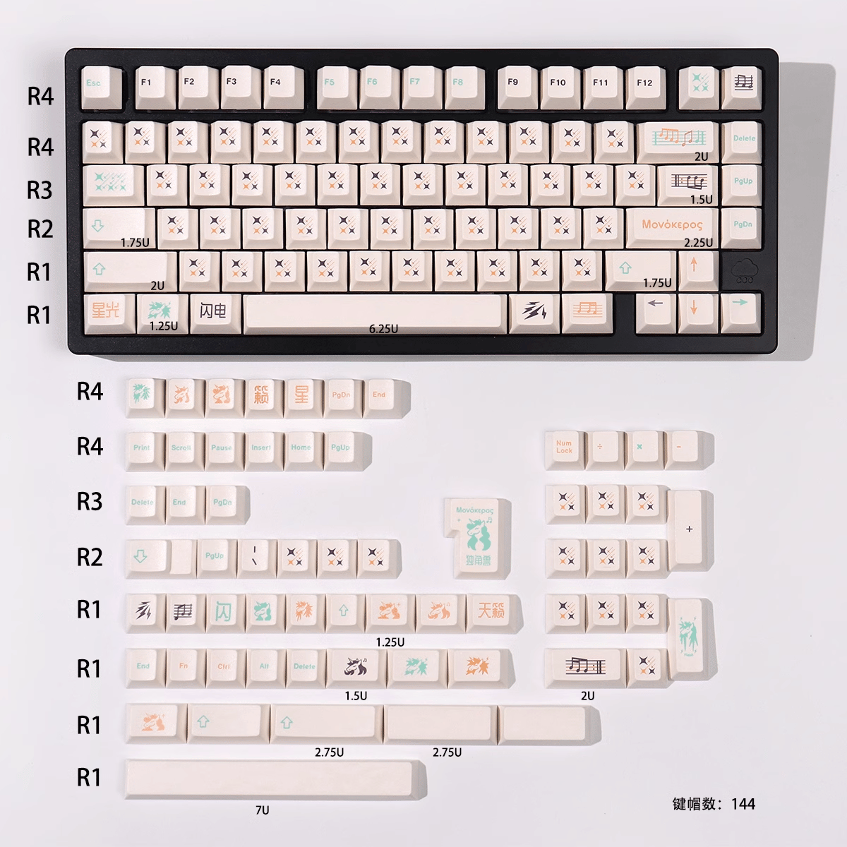 Keycap CMK PBT Unicorn Music PBT Dye-sub Cherry Profile