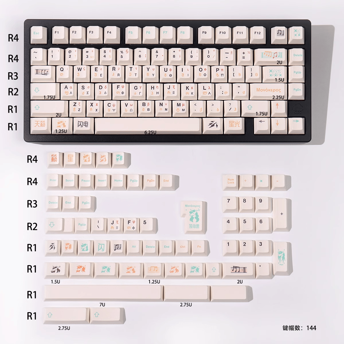 Keycap CMK PBT Unicorn Music PBT Dye-sub Cherry Profile