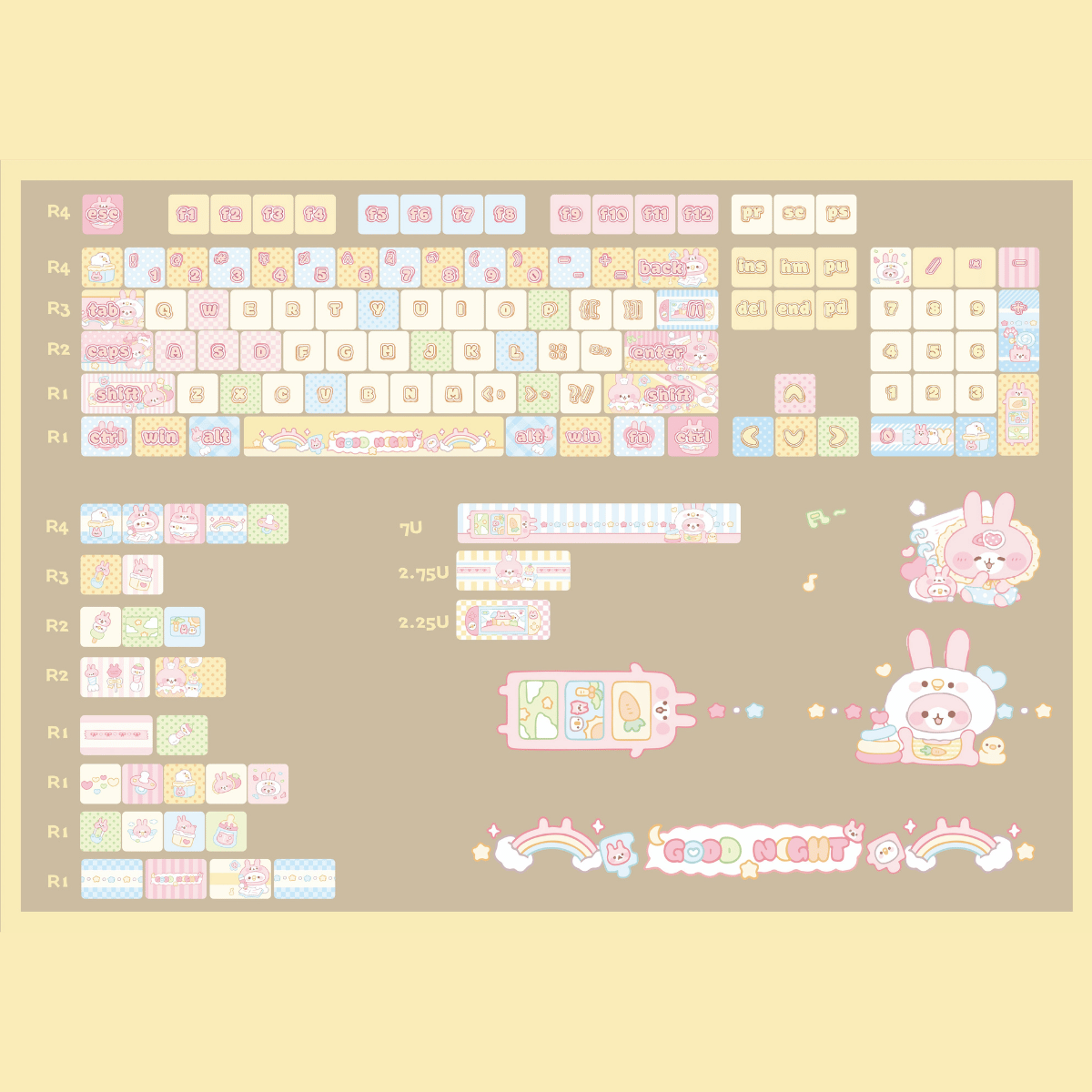 Keycap Rainbow Bunny PBT Dye-sub Cherry Profile