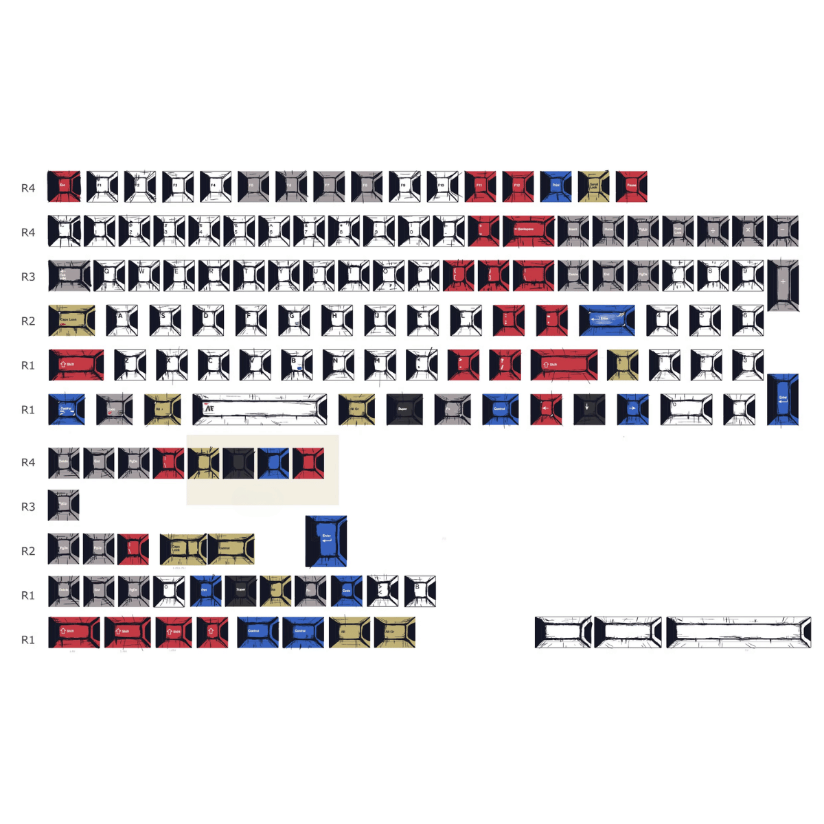 Keycap NDN Comic Style Mix Color PBT Dye-sub Cherry Profile