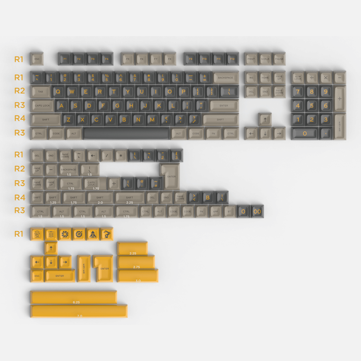 Keycap Aifei ABS Yellow Screen ABS Double-shot SA Profile