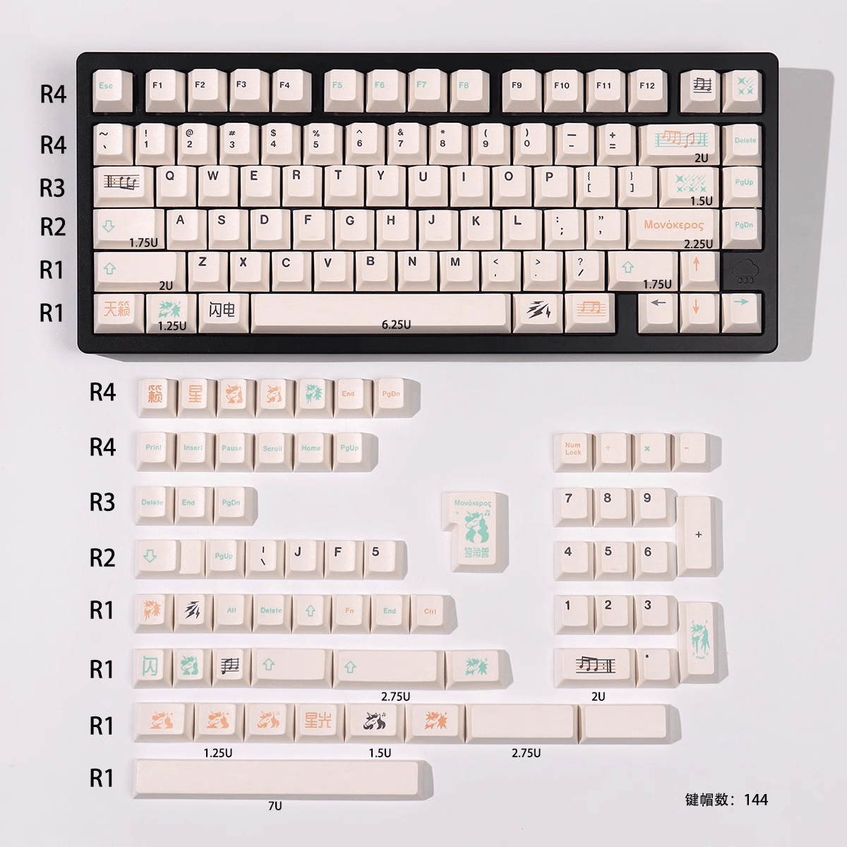 Keycap CMK PBT Unicorn Music PBT Dye-sub Cherry Profile