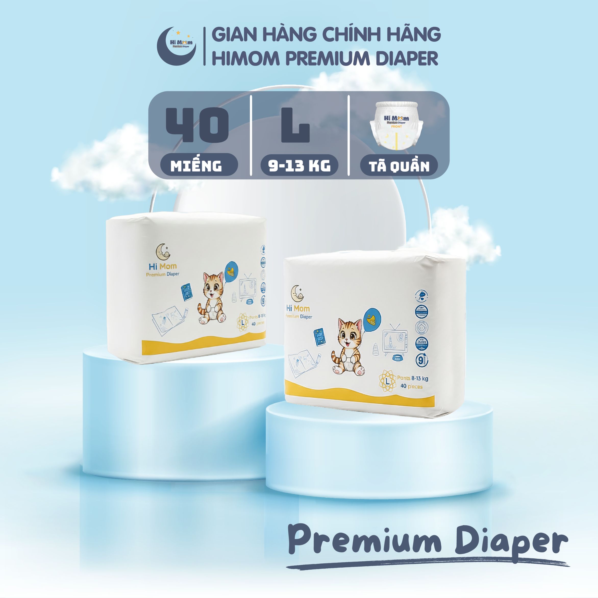 Bỉm quần Hi Mom Size L đai đệm mây