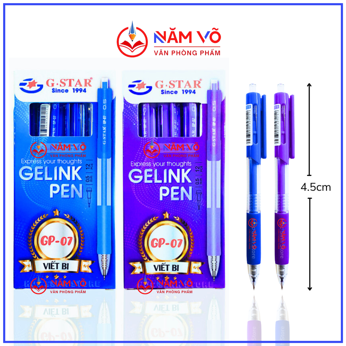 G-Star Bút Gel GP07 Ngòi 0.5mm Mực Xanh, Tím (12 Cây/ Hộp; 12 Hộp/ Lốc)