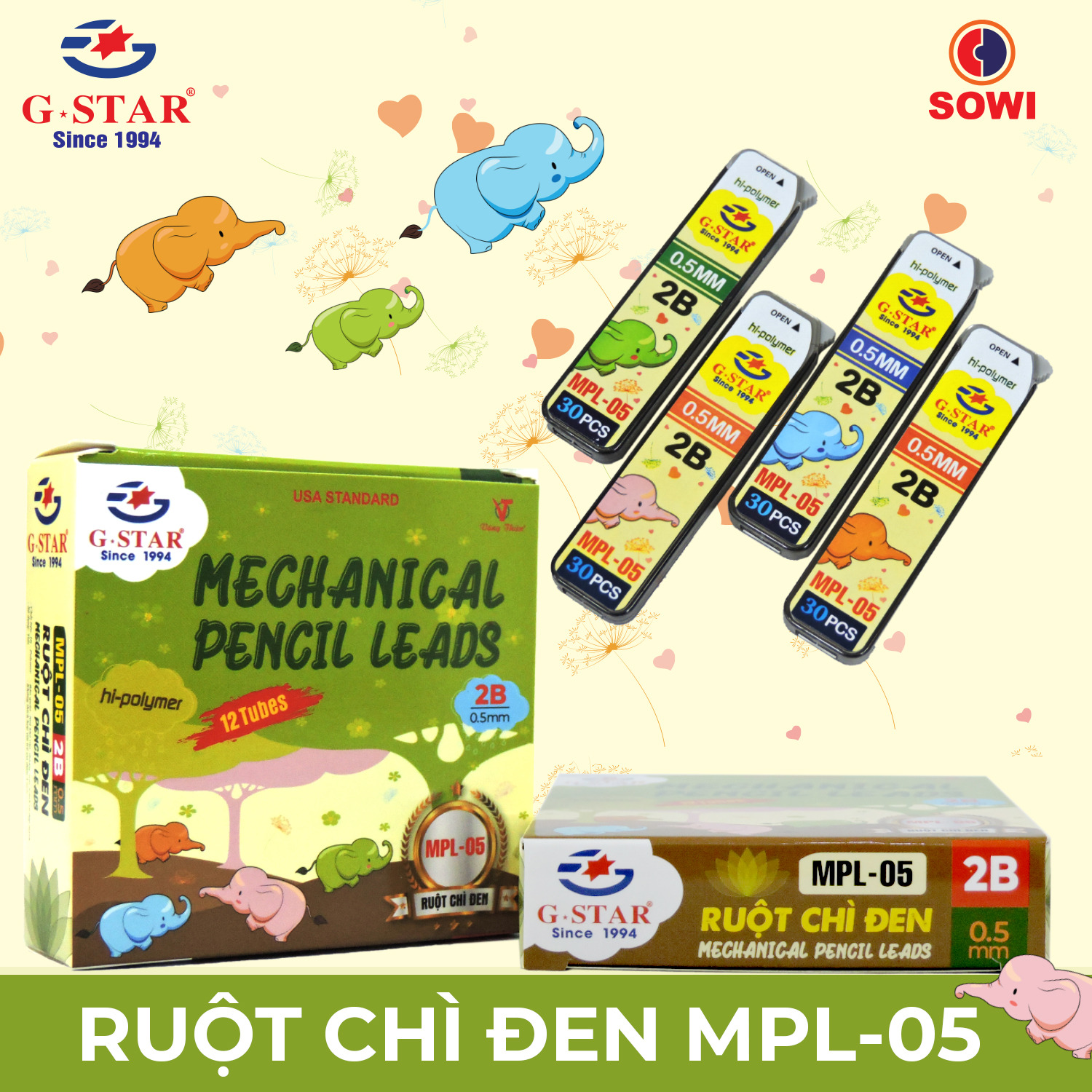 G-Star Ruột Bút Chì 2B-0.5mm MPL5 ĐEN (30 Cây/ Tuýp; 12 Tuýp/Hộp; 12 Hộp/ Lốc; 12 Lốc/ Thùng)
