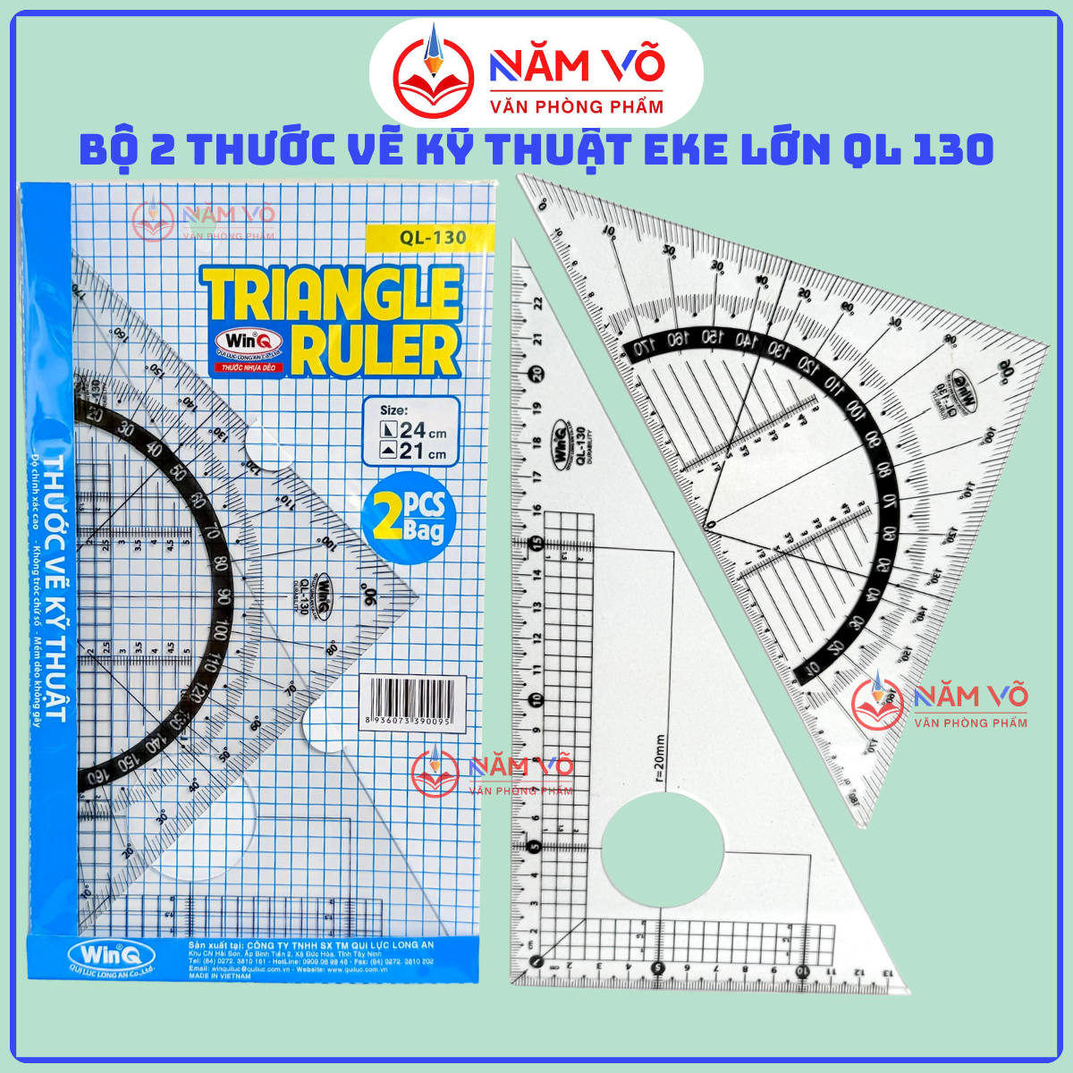 Win Q Bộ 2 Cây Thước Eke Lớn QL130 (10 Bộ/ Hộp; 5 Hộp/ Lốc)