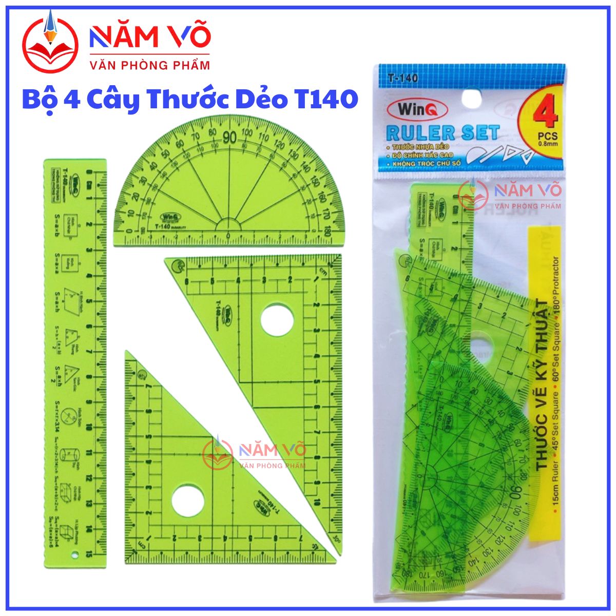 Win Q Bộ Thước 4 Cây Nhựa Dẻo Kỹ Thuật T-140 (20 Bộ/Hộp; 50 Hộp/ Thùng)