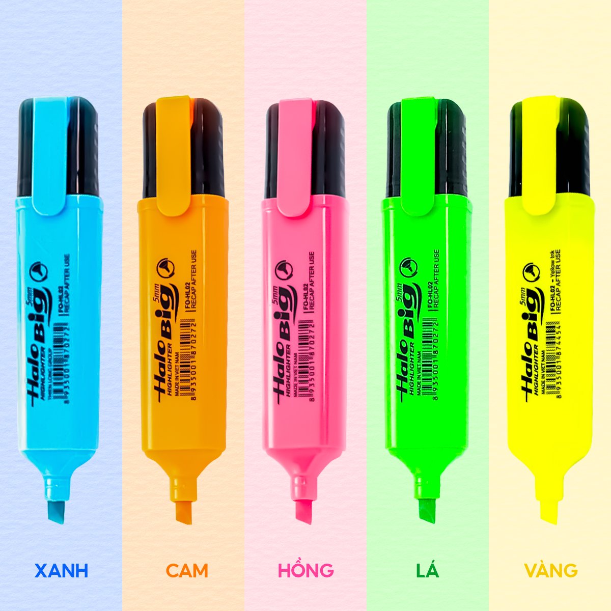 TL -  Bút Dạ Quang Lớn FO-HL02/VN (Vàng, Cam, Hồng, Xanh lá, Xanh biển) (10 Cây Cùng Màu/Hộp)