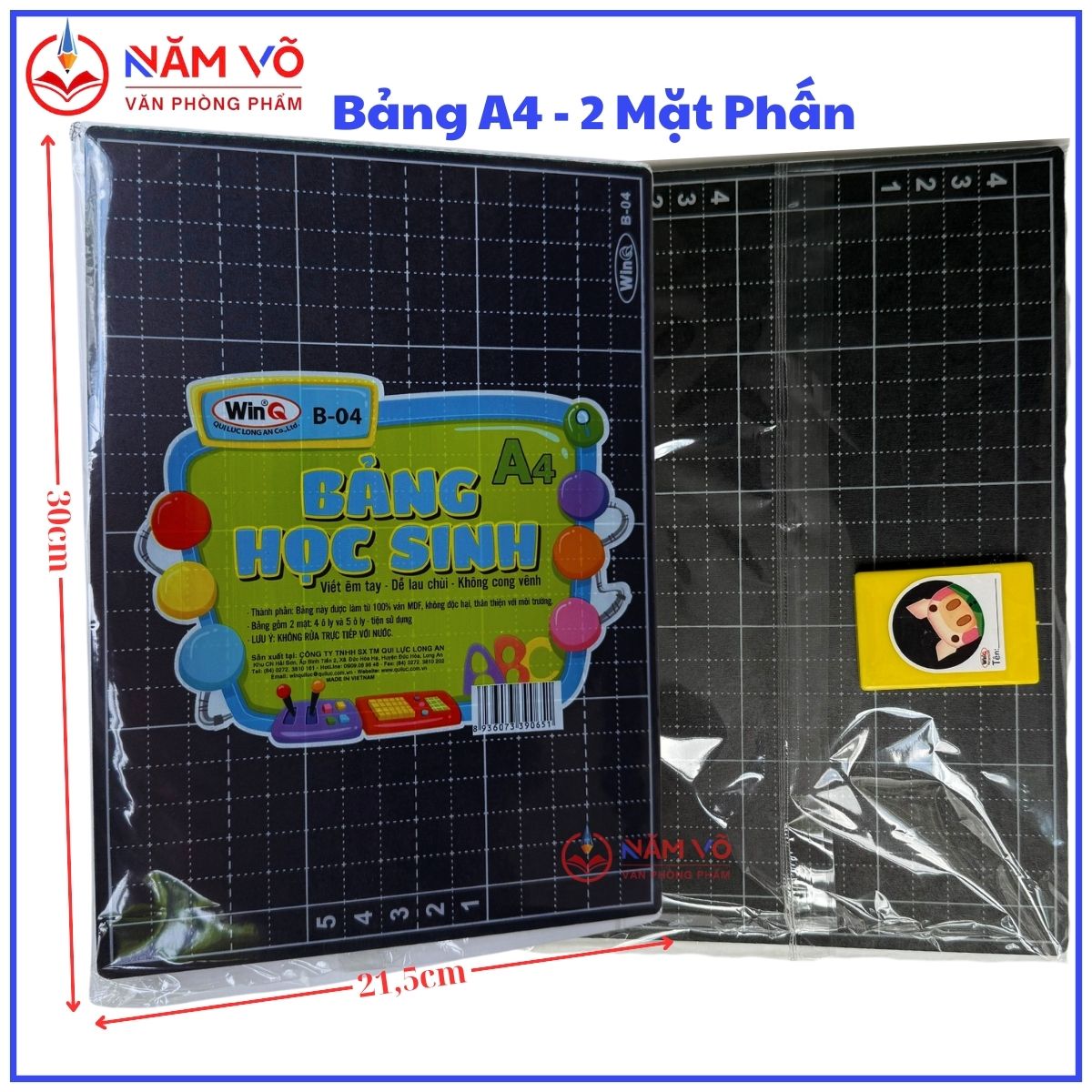 Win Q Bảng Đen Khổ A4 B04 Có Moust 2 MẶT PHẤN (4 Ô + 5 Ô)(10 Cái/ Lốc; 100 Cái/ Thùng)