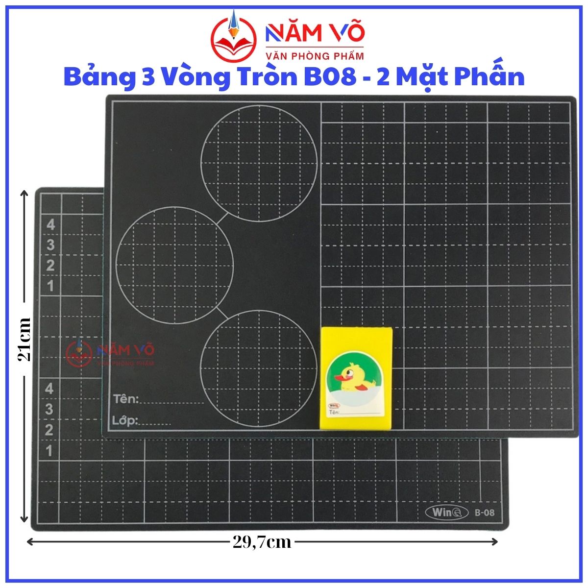 Win Q Bảng Đen Khổ A4 B08 3 Vòng Tròn 2 MẶT PHẤN (4 Ô + 5 Ô) (10 Cái/ Lốc; 100 Cái/ Thùng)