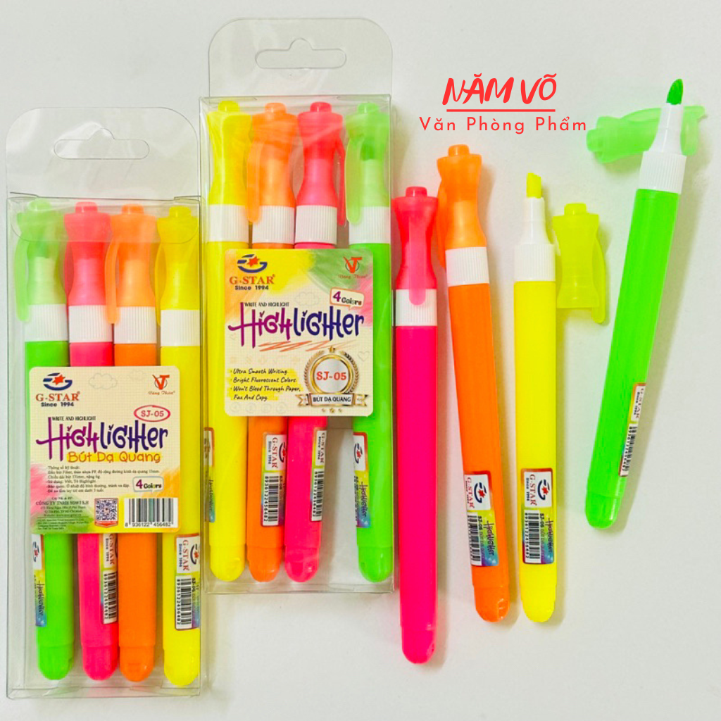 G-Star Bút Dạ Quang SJ-05 (Vàng, Hồng, Cam, Lá) (4 Cây Khác Màu/Vĩ) (24 Vĩ/Lốc; 8 Lốc/Thùng)