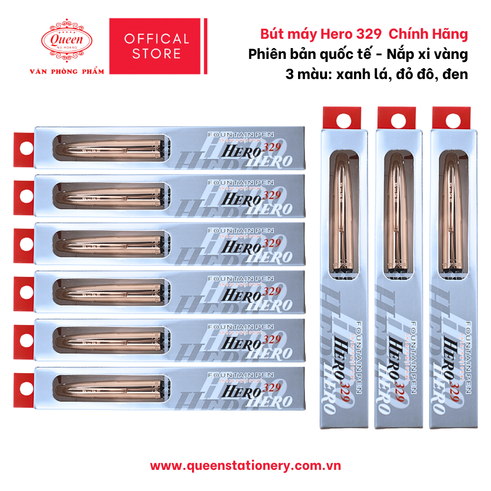 Queen - Bút Máy Hero 329 (Xanh Lá, Đỏ Đô, Đen) (12 Cây/Lốc; 12 Lốc/Thùng)