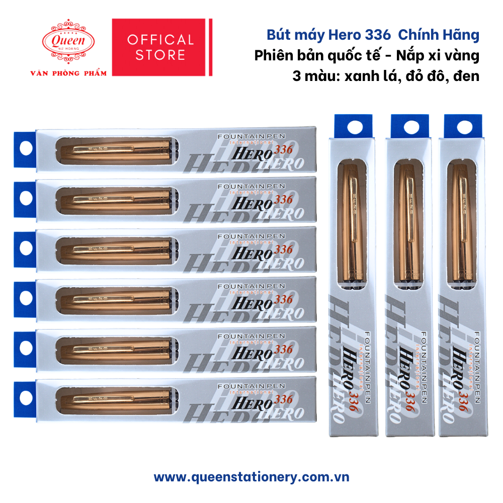 Queen - Bút Máy Hero 336 (Xanh Lá, Đỏ Đô, Đen) (12 Cây/Lốc; 12 Lốc/Thùng)