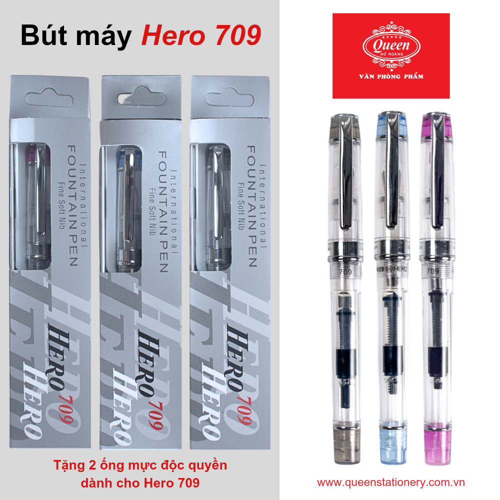 Queen - Bút Máy Hero 709 (Tím, Xanh, Đen) (12 Cây/Lốc; 12 Lốc/Thùng)